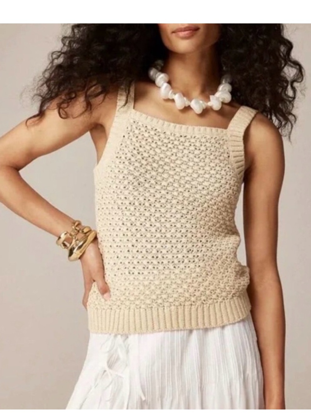 NWT J. Crew Cream Basket Stitch Square-Neck Sweater Tank BZ499